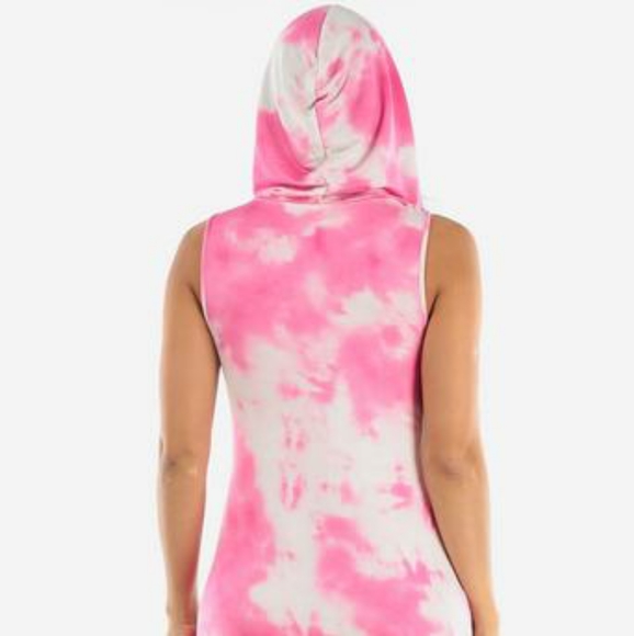 Sleeveless Pink Tie Dye Hoodie Dress - Picture 2 of 3